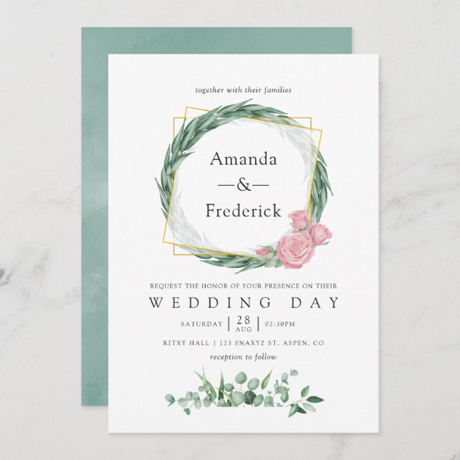 Eucalyptus Ro Geometric Bröllop Inbjudningar (Fram/baksida)