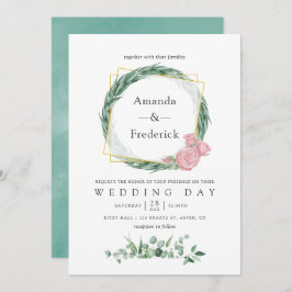 Eucalyptus Ro Geometric Bröllop Inbjudningar