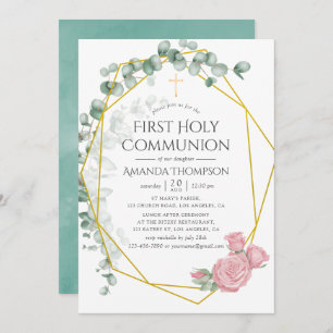 Eucalyptus Ro Geometric First Heliga Communion Inbjudningar