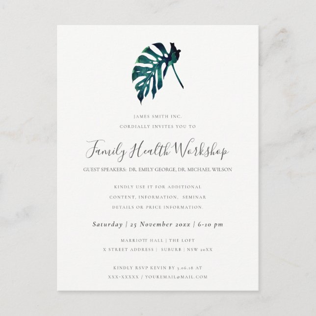 EUCALYPTUS  RO KRAFT NAVY WORKSHOP EVENT MEDDELANDE VYKORT (Framsida)