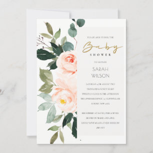 Eucalyptus Ro Rosa Baby Shower Inbjudan