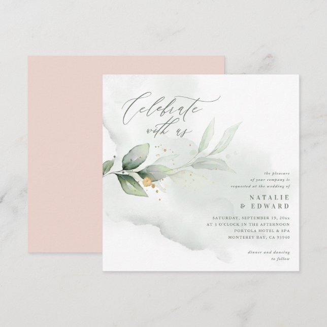 Eucalyptus  rosa guld bröllop eteriskt manus (Fram/baksida)