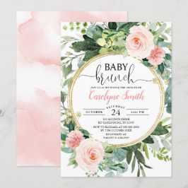 Eucalyptus Rosa Guld Brunch Baby Shower Girl Inbjudningar