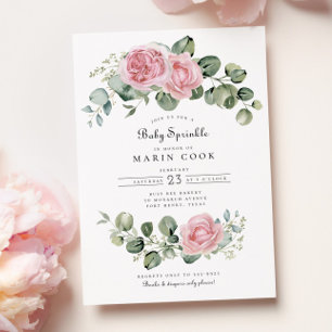 Eucalyptus Rosa ros Blommigt Arch Baby Sprinkle Inbjudningar