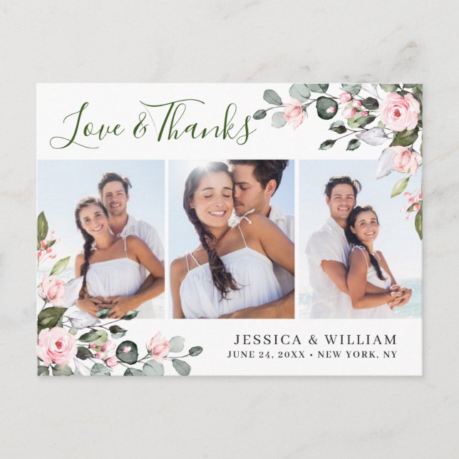 Eucalyptus Rosa Rosa Bröllop 3 Foto Tack Vykort (Framsida)