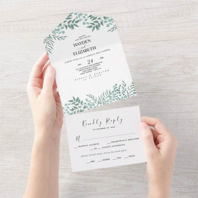 Eucalyptus Rustic all inOne bröllopsinbjudan (Tearaway)