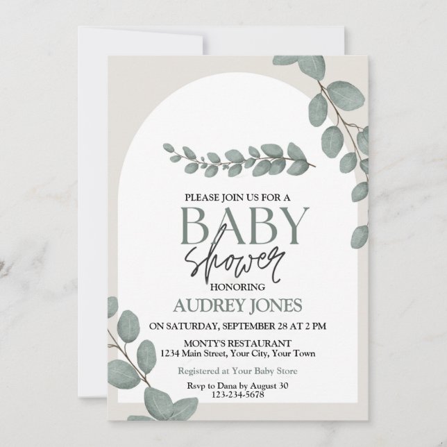 Eucalyptus Rustic Blommigt Baby Shower Inbjudningar (Framsida)