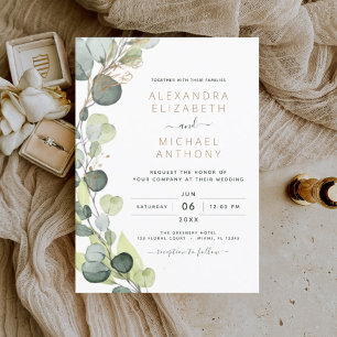Eucalyptus Rustic Botanical Grey Bröllop Inbjudningar