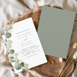 Eucalyptus Rustic Botanical Grey Bröllop Inbjudningar