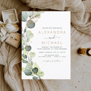 Eucalyptus Rustic Botanical Grey Bröllop Inbjudningar