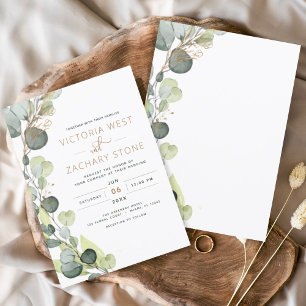 Eucalyptus Rustic Botanical Grey Bröllop Inbjudningar