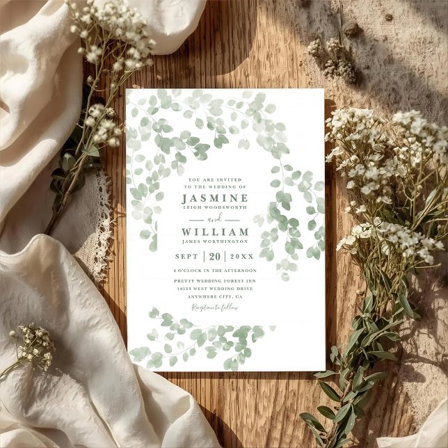 Eucalyptus Rustic Elegant Modern QR Code Wedding Inbjudningar (Skapare uppladdad)