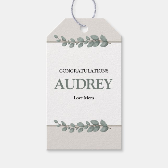 Eucalyptus Rustic Floral Baby Shower Presentetikett (Framsidan)