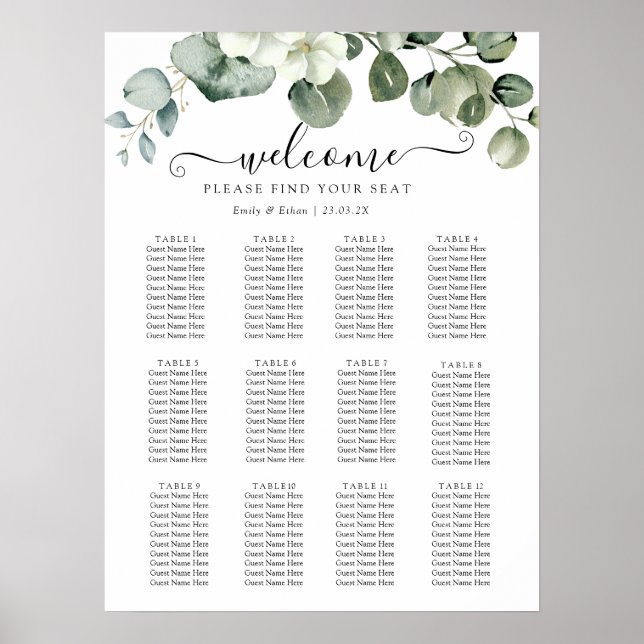 Eucalyptus Rustic Greenery Bröllop Poster (Framsidan)