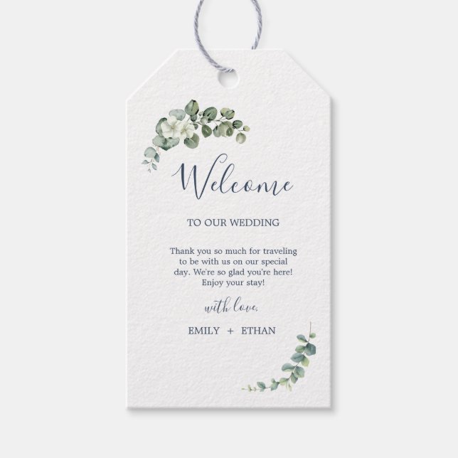 Eucalyptus Rustic Greenery Bröllop Presentetikett (Framsidan)