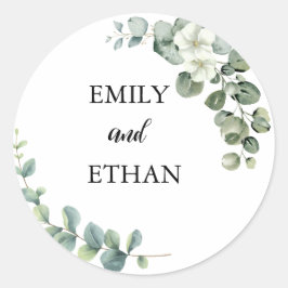 Eucalyptus Rustic Greenery Bröllop Runt Klistermärke