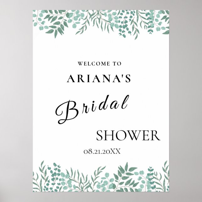 Eucalyptus Rustic Greenery Bröllop-tecken Poster (Framsidan)