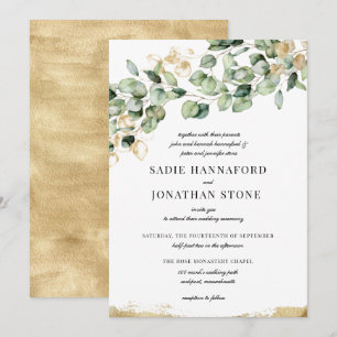 Eucalyptus Rustic Guld Elegant Botaniska Bröllop Inbjudningar