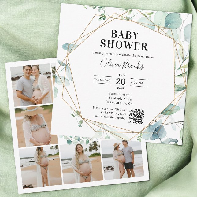Eucalyptus Rustic Photo QR Code Baby Shower Inbjudningar (Skapare uppladdad)