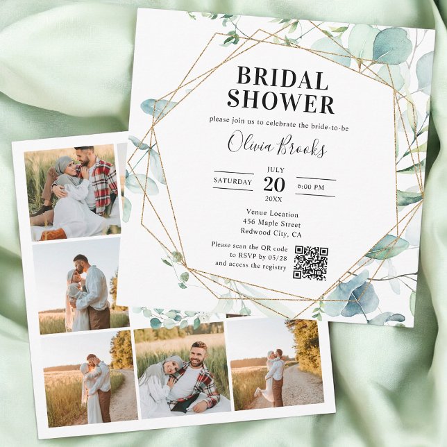 Eucalyptus Rustic Photo QR Code Bridal Shower Inbjudningar (Skapare uppladdad)