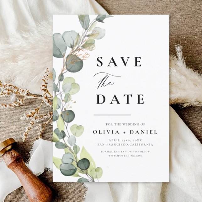 Eucalyptus Rustic Save Date Greenery Spara Datumet (Skapare uppladdad)