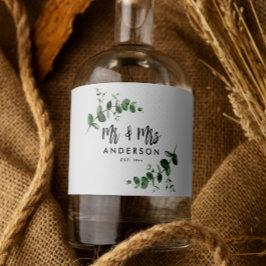 Eucalyptus rustik, modern, Modern Mr. och Mrs. Spritflaskor Etikett