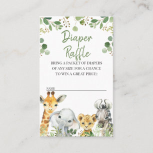 Eucalyptus Safari Baby Shower Diaper Raffle Insert Visitkort