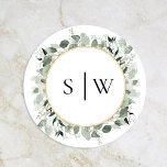 Eucalyptus Sage Bröllop monogram kuvert Seal Runt Klistermärke<br><div class="desc">Denna eucalyptus sage bröllop monogram-kuvertförsegling är en dröm som förkroppsligar själva kärnan i vintagens charm och moderna elegans. Med handgjorda konstruktioner adorerade med eukalyptus grey och dammiga ro-blommigtar accentuerade med guld geometriskt gräns och typografi mot en ljusvit och sagande bakgrund. Utforska vår insamling och förse bröllop med vintagens blommigtar och...</div>