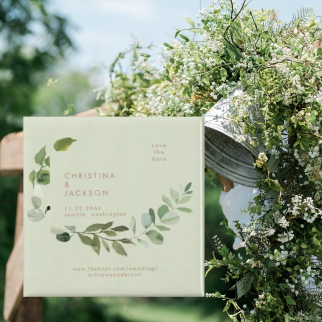 Eucalyptus Sage Bröllop Square Spara datum Magnet (Skapare uppladdad)