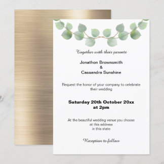 EUCALYPTUS SAGE BRUSHED GULD WEDDING INVICATION INBJUDNINGAR