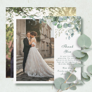 Eucalyptus Sage Emerald Script Bröllop Tack Inbjudningar