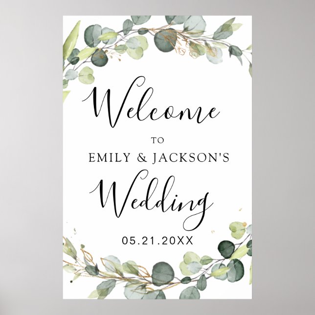 Eucalyptus Sage Green Wedding Welcome Sign Poster (Framsidan)