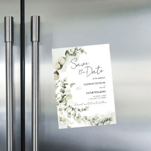 Eucalyptus Sage Greenery Bröllop spara datum Magnetisk Inbjudningskort