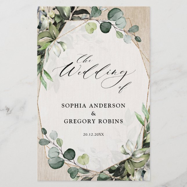 Eucalyptus Sage Greenery Modern Bröllopsprogram (Framsida)