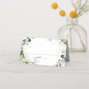 Eucalyptus Sage Greenery Modern Geometric Bröllop Placeringskort