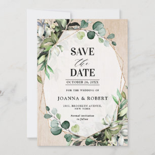 Eucalyptus Sage Greenery Modern Geometric Bröllop Spara Datumet