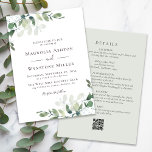 Eucalyptus Sage Grönt Alla i Bröllop Inbjudningar<br><div class="desc">Använd den romantiska känslan för bröllopsdagen med den här moderna designen med vattenfärgade eukalyptus löv. Du kan lägga till mer information om bröllop längst bak i inbjudan,  och det finns en QR-kod för att dirigera gäster till bröllop webbplats till OSA.</div>