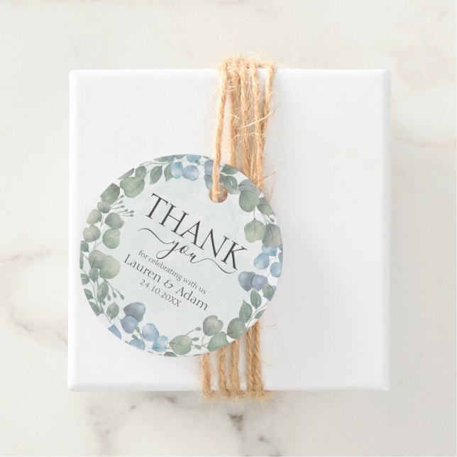 Eucalyptus Sage Grönt Folie Utandning Bröllop Gåvor Etiketter (På plats)