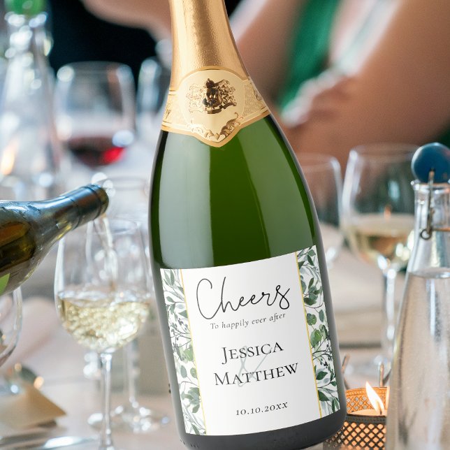 Eucalyptus Sage Grönt Gold Foil Bröllop Vin etiket (Eucalyptus Sage Green Gold Foil Wedding Wine Label)