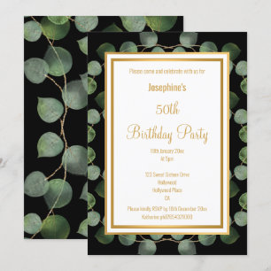 EUCALYPTUS SAGE GRÖNT GULD BLACK BIRTHDAY INBJUDNINGAR