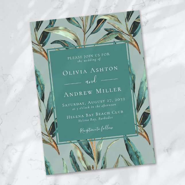 Eucalyptus Sage Grönt Guld Elegant bröllop Inbjudningar (Skapare uppladdad)