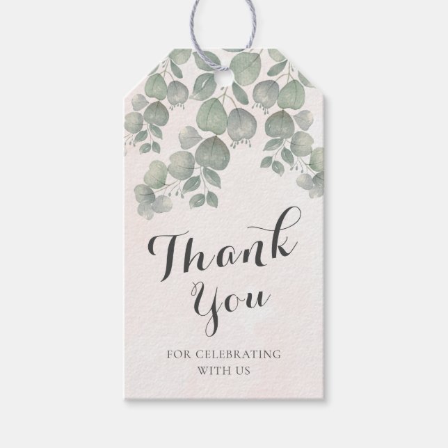 Eucalyptus Sage Grönt och Orange Bröllop Presentetikett (Framsidan)