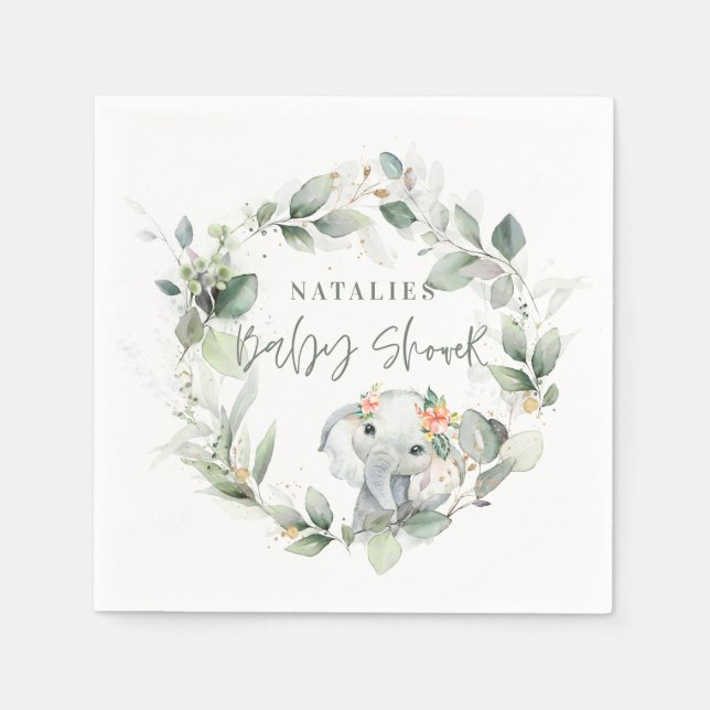 Eucalyptus sage grönt söt elefantbabydusch pappersservett (Framsidan)