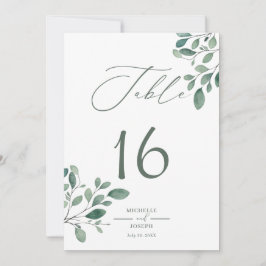 Eucalyptus Sage Grönt Watercolor Bordsnummer Card