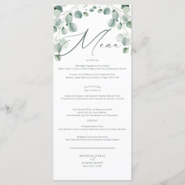 Eucalyptus Sage Grönt Watercolor Bröllop Menu Meny