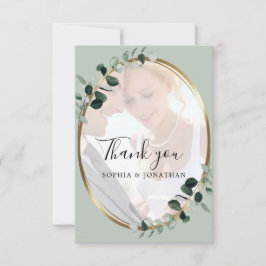 Eucalyptus Sage Photo Guld Metallic Bröllop Tack Kort