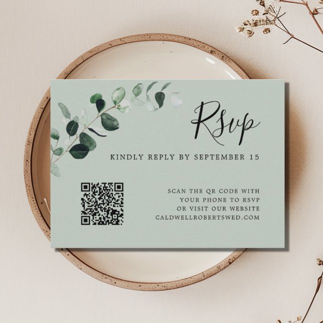 Eucalyptus Sage QR Bröllop OSA Tilläggskort (Eucalyptus Sage QR Code Wedding RSVP Card)