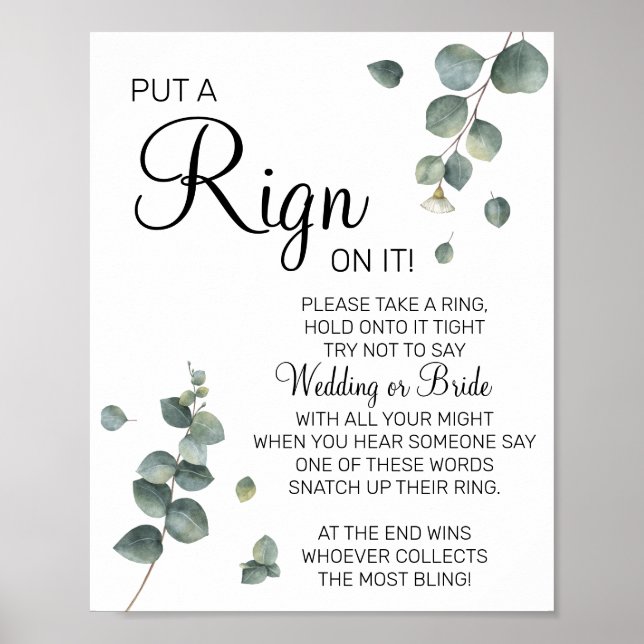 Eucalyptus Sätt en ring bröllopsdusch spelskylt Poster (Framsidan)