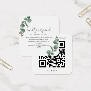Eucalyptus Script Greenery Bröllop QR Code OSA Fyrkantigt Visitkort