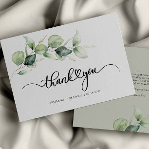 Eucalyptus Script Grönt Foliage Bröllop Tack Anteckningskort
